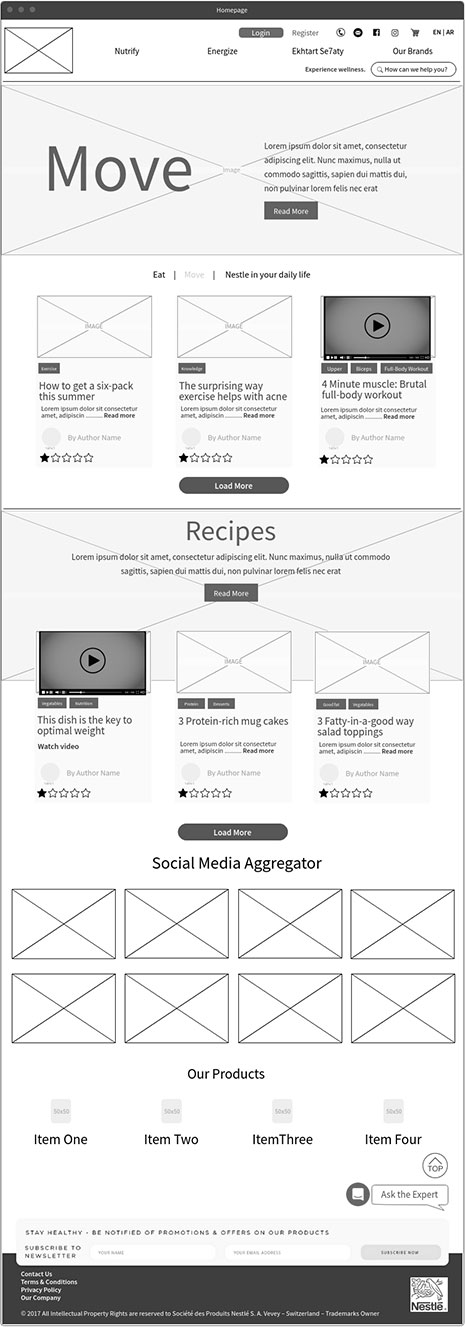 Nestlé Web Design, Website Development Wireframe 1